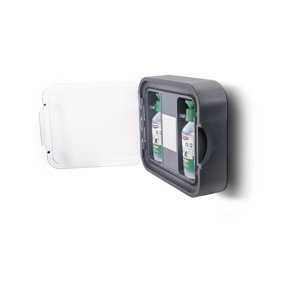 Ögonduschskåp Housegard med två 500ml flaskor och skylt