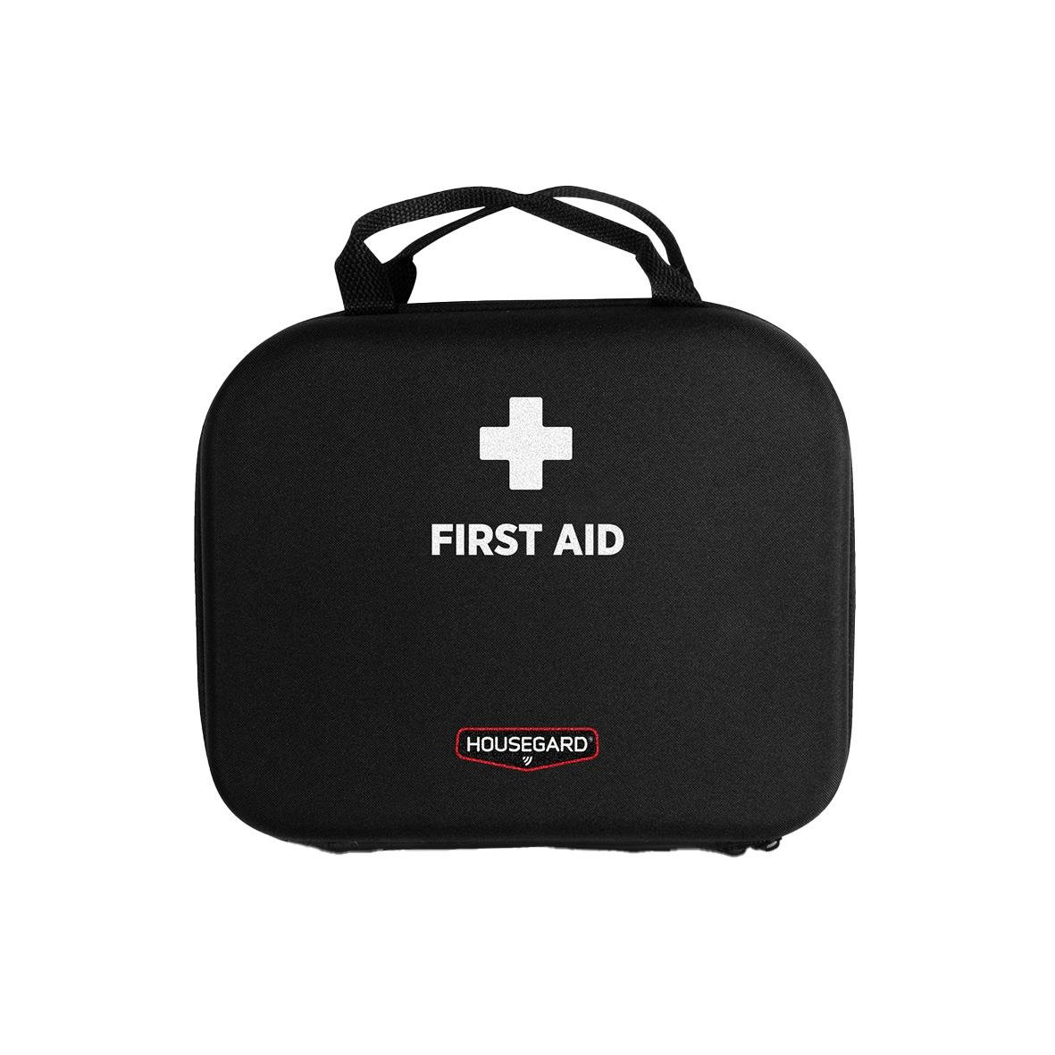 Svart första hjälpen väska med Housegard Plus och vit korssymbol