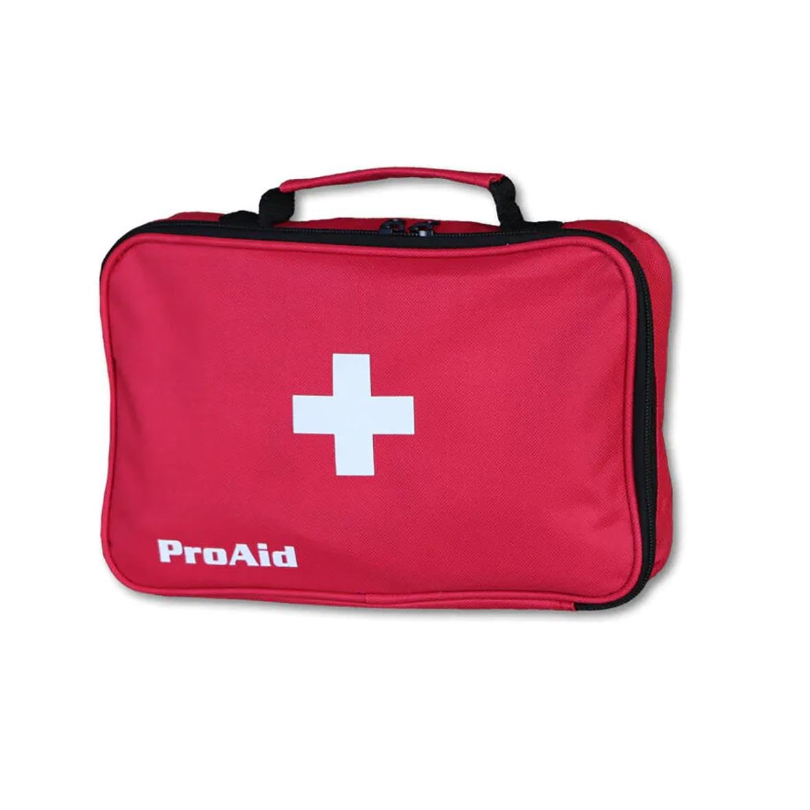 Röd första hjälpen väska med vit kors och ProAid på sidan