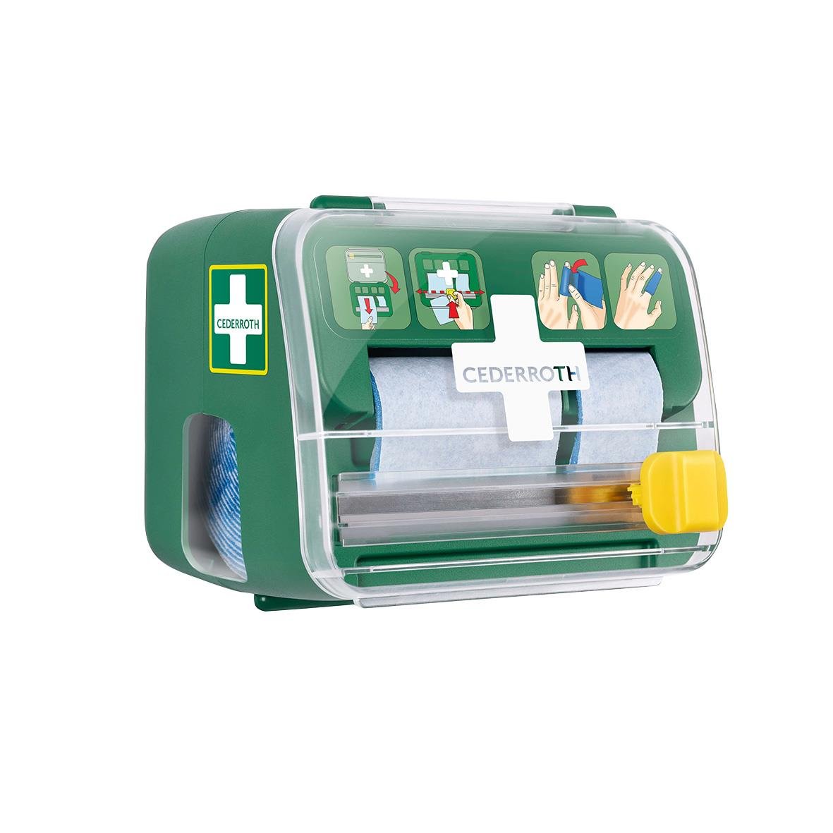 Dispenser Cederroth Soft Foam Bandage 2 i 1 med förbandsmaterial och instruktioner