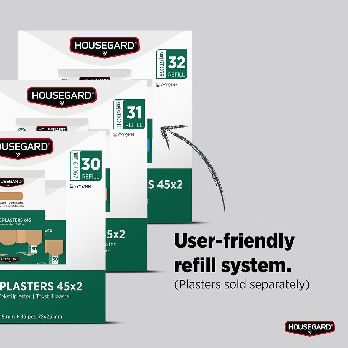 Plåsterautomat Housegard med refillpaket för 30, 31 och 32 plåster