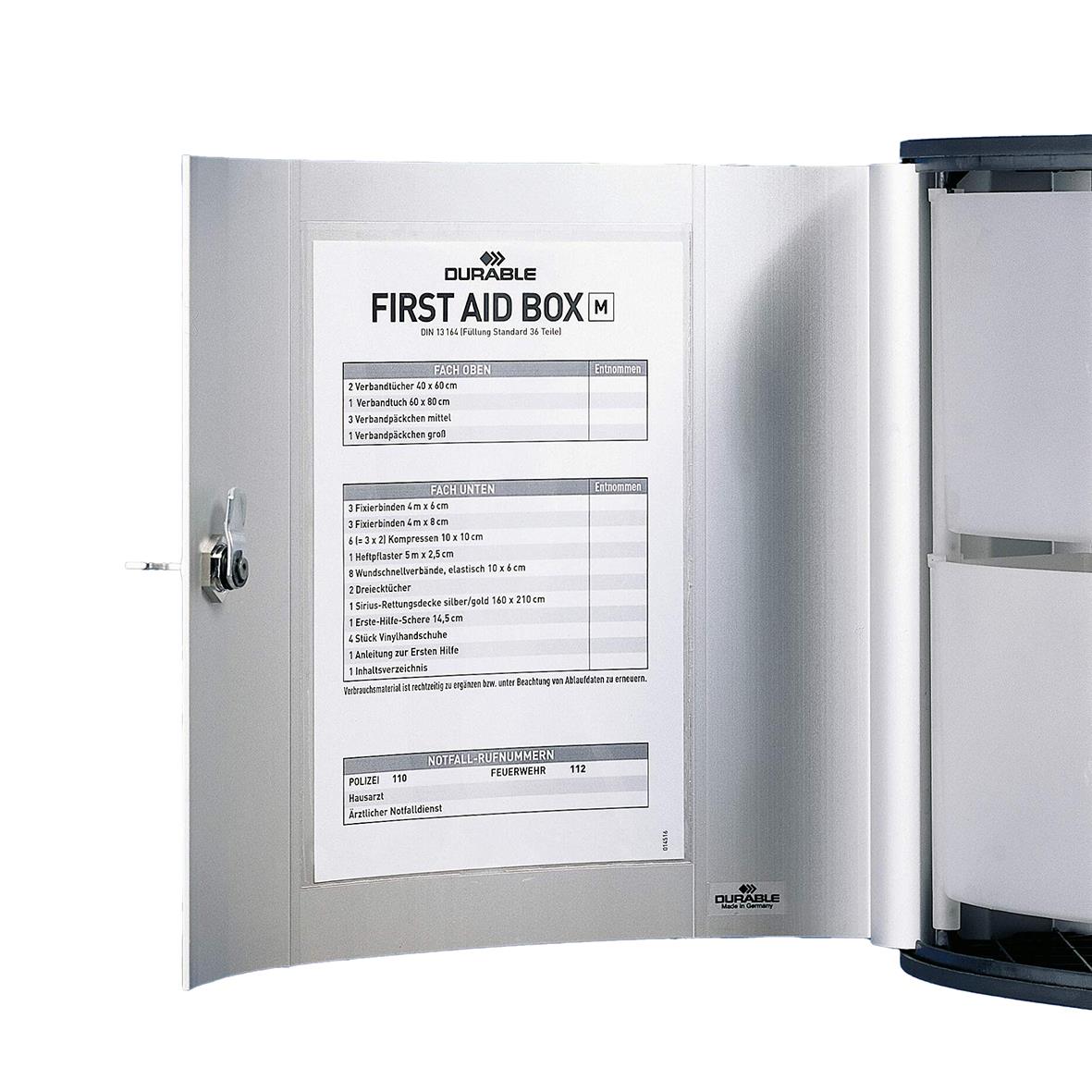 Silver första hjälpen skåp med dörr, mått 302x280x118mm, förvaring av första hjälpenutrustning