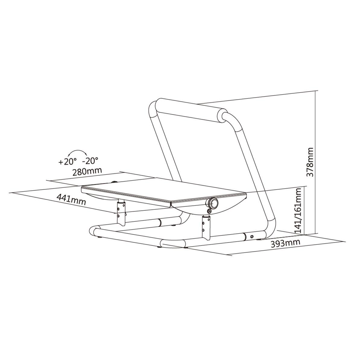 Svart fotstöd Sun-Flex Relax med justerbar höjd och lutning, mått 441x393 mm, höjd 378 mm