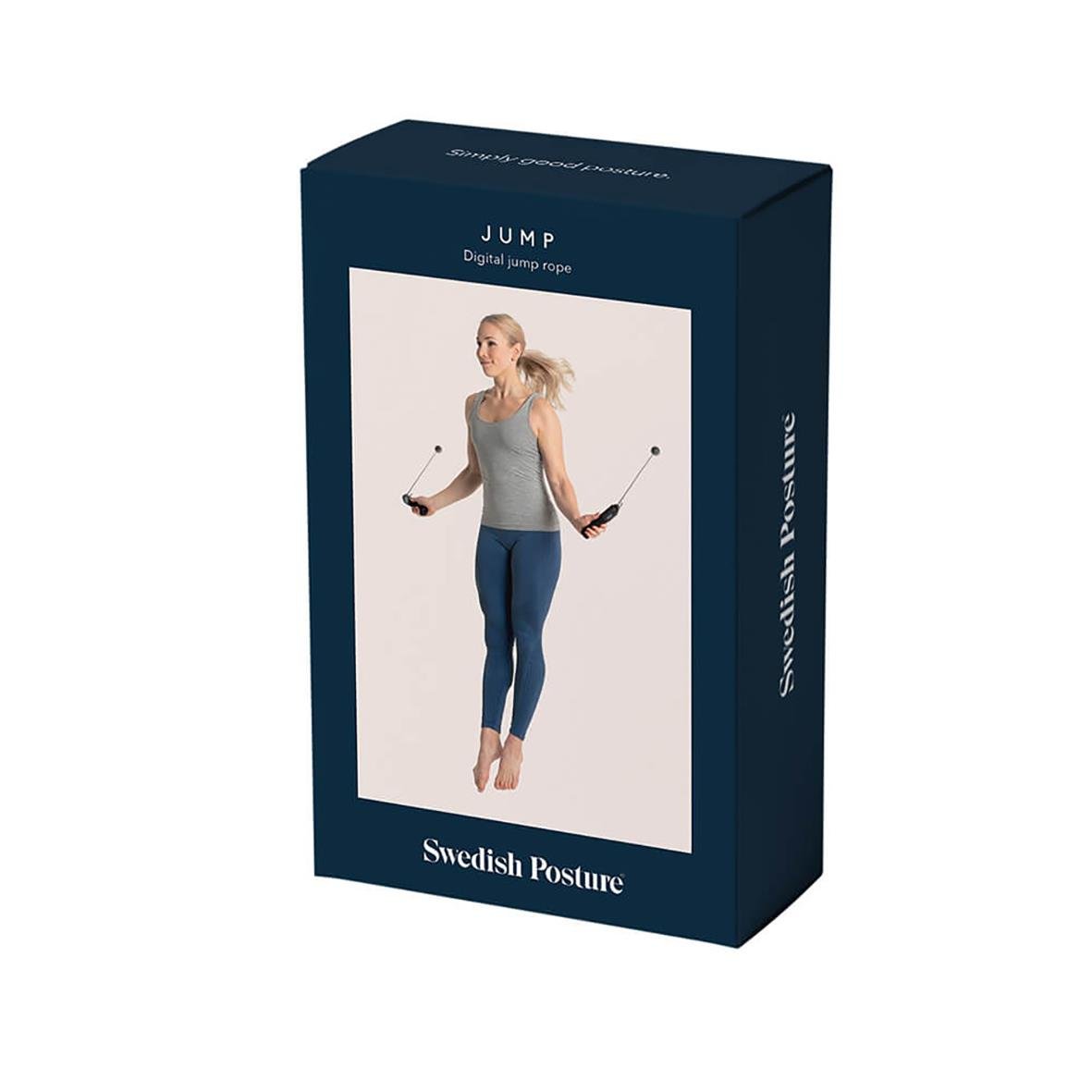 Hopprep i blått paket med bild av kvinna som hoppar rep