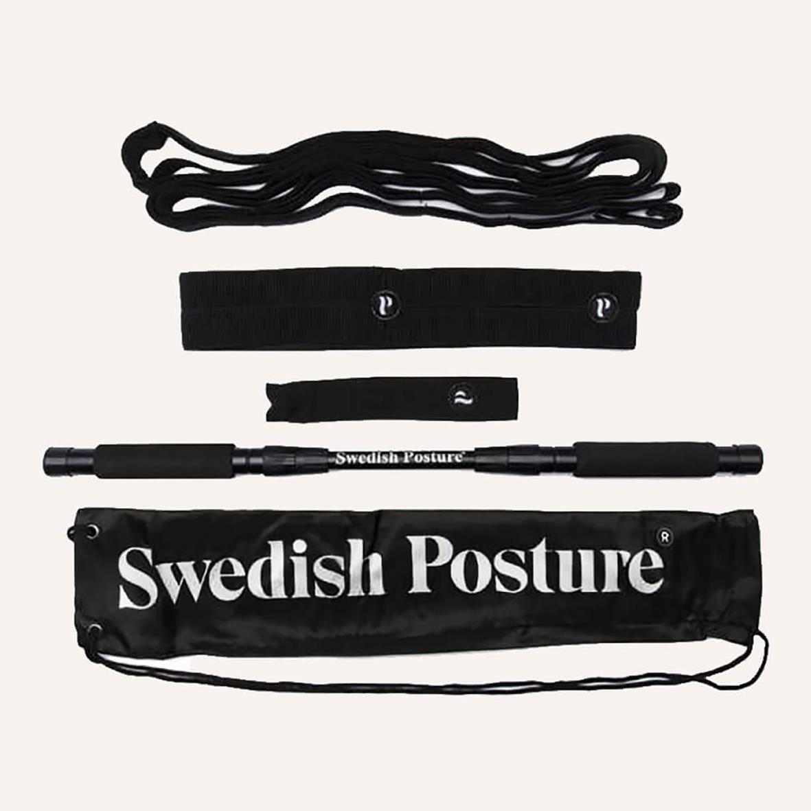 Träningsutrustning för hållning med band, rem och väska från Swedish Posture