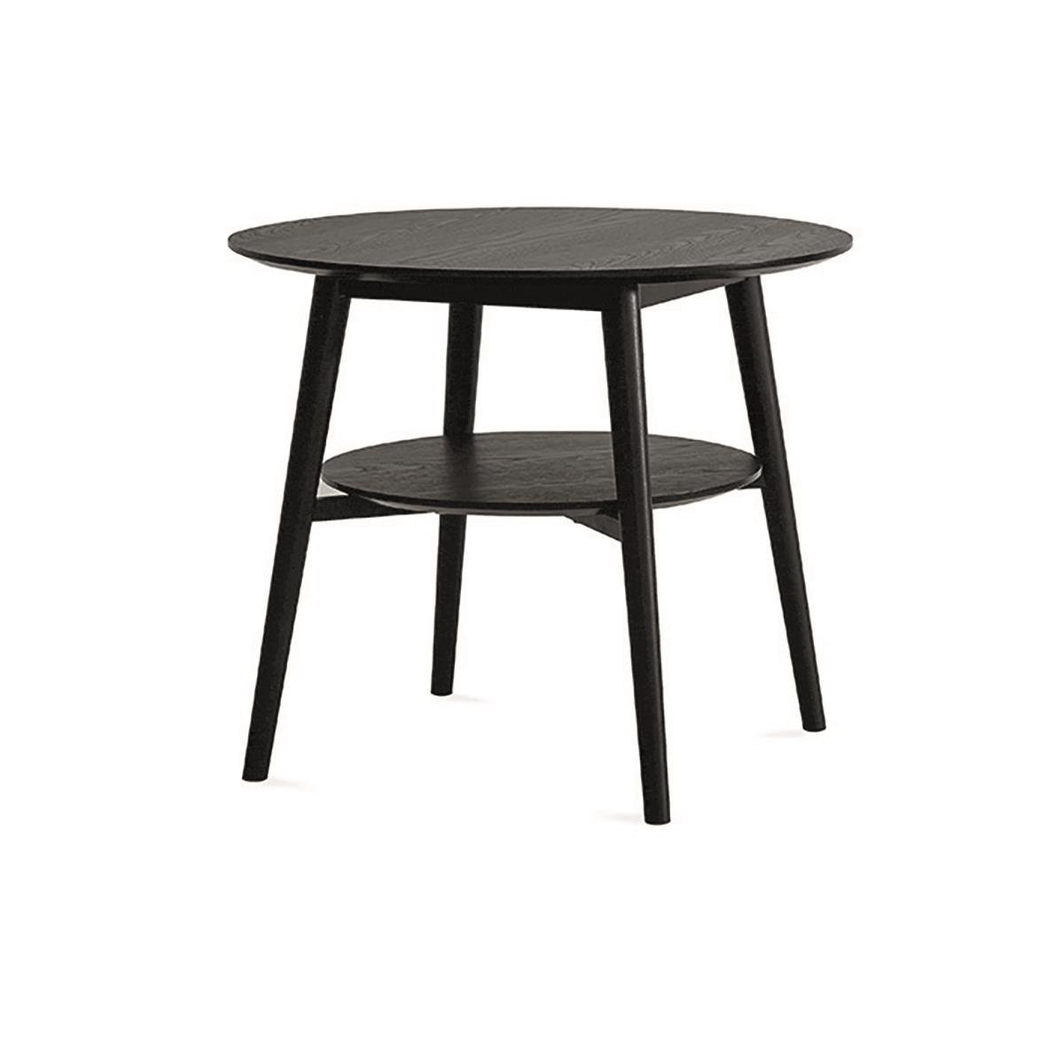 Svart runt soffbord med två nivåer och tre lutande ben