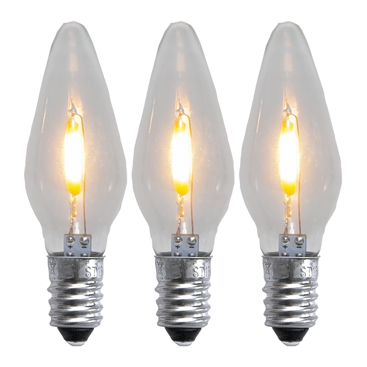 Tre LED reservlampor i klara glas med metallfattning