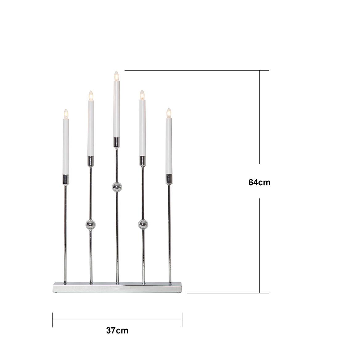 Ljusstake Star Trading Gustavo med 5 ljus i metallkrom, höjd 64 cm och bredd 37 cm