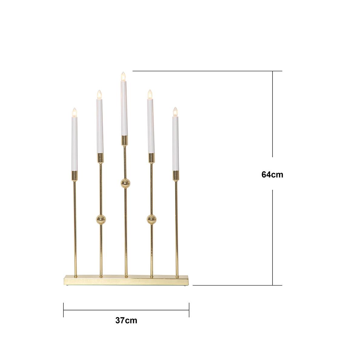 Ljusstake Star Trading Gustavo med 5 ljus i mässingfärg, höjd 64cm, bredd 37cm