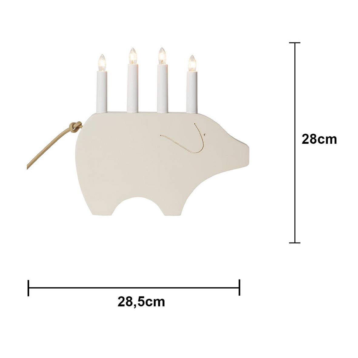 Vägglampa i form av en elefant med fyra ljus och sladd, mått 28,5 cm bred och 28 cm hög