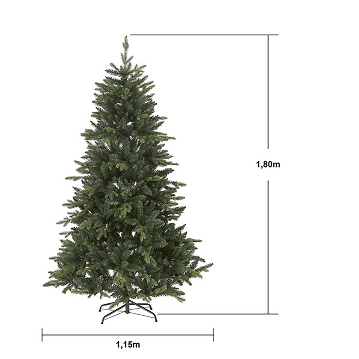 Julgran Bergen 180cm med stående ställning, höjd 1,80m och bredd 1,15m