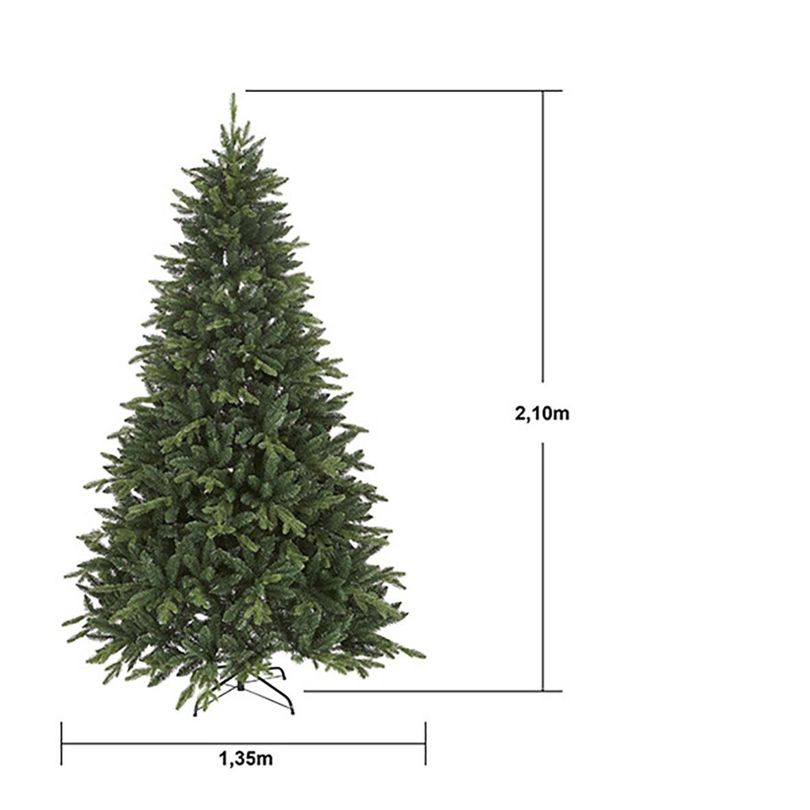 Julgran Bergen 210 cm med mått på 2,10 meter i höjd och 1,35 meter i bredd