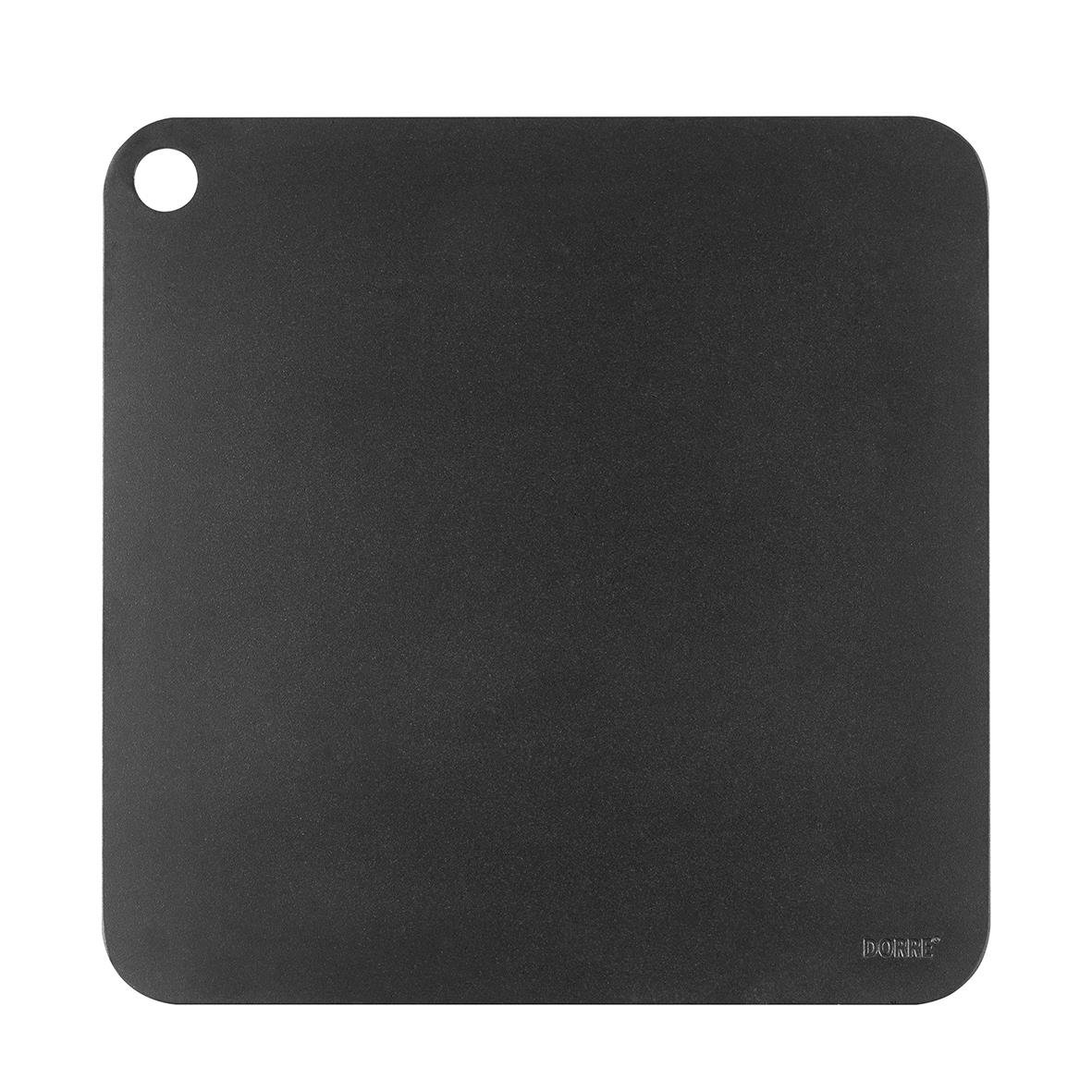 Svart pizzastål Dorre BBQ 35,5x35,5x0,6cm med rund hörn och hål i ett hörn