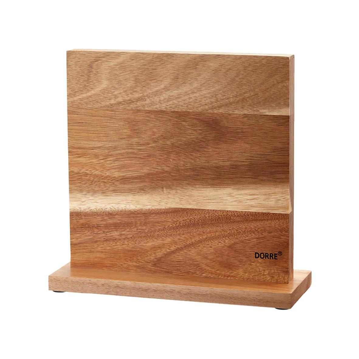 Knivblock i dorre och akacia med tre fack och träbas, mått 24x10x2cm