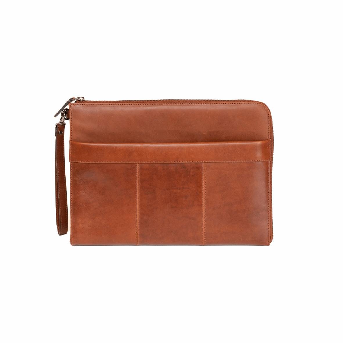 Datorfodral Ravello Skinn Cognac för 13 tum, i läder med dragkedja och handtag