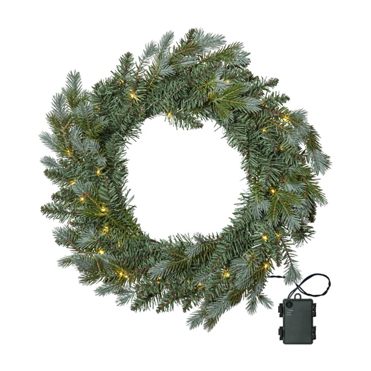 Grön julkrans med 40 LED-lampor och batteripaket, diameter 55 cm