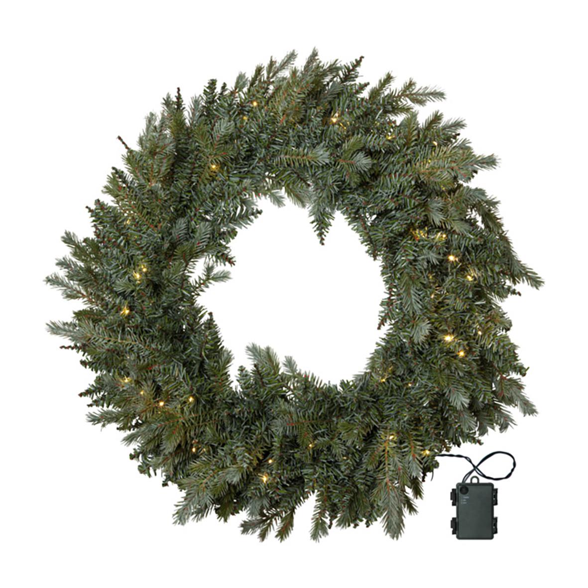 Grön julkrans med 60 LED-lampor och en diameter på 80 cm