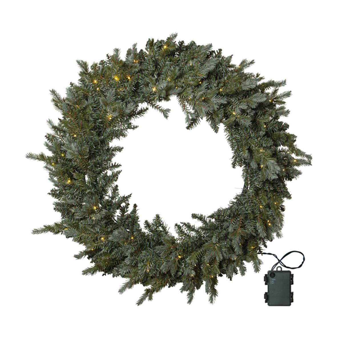 Grön krans med 80 LED-lampor, 100 cm diameter, elektrisk anslutning