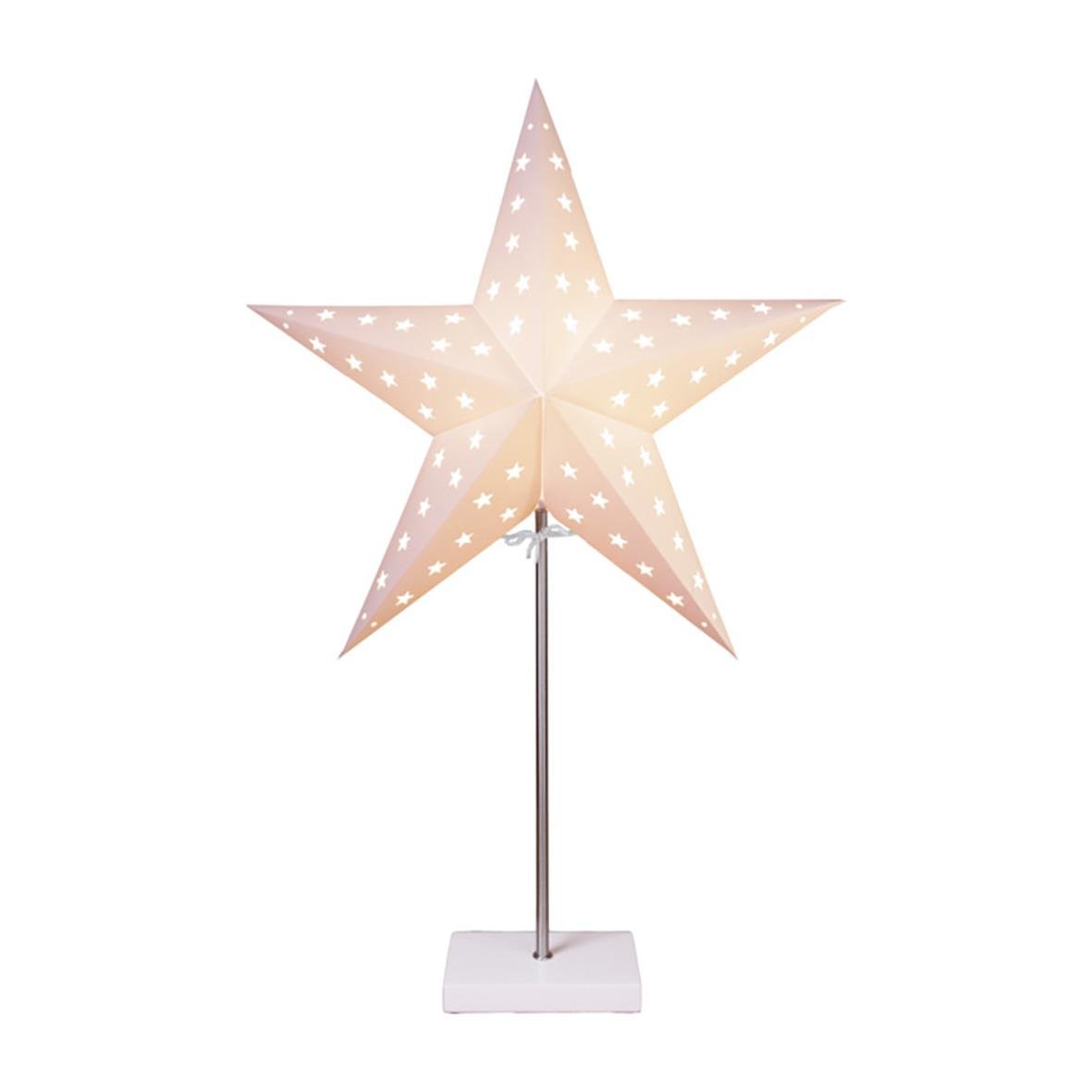 Ljusstjärna på fot med belysning och stjärnform, rosa och vit design