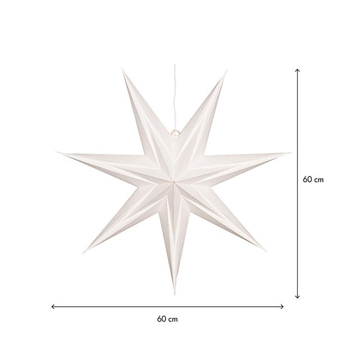 Stjärnformad julstjärna i vitt med 8 spetsar, 60 cm stor