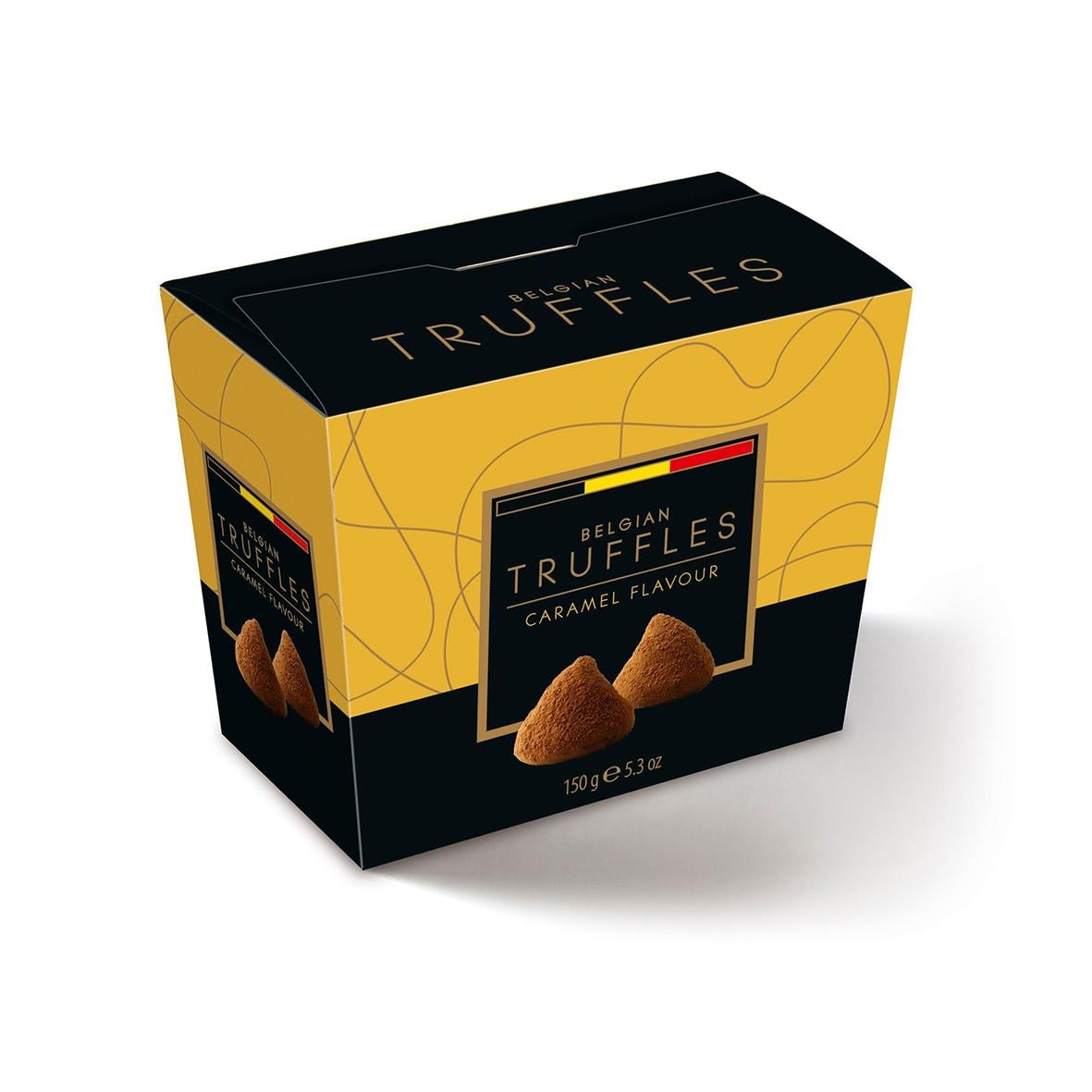 Chokladtryfflar med kola smak i gul och svart förpackning
