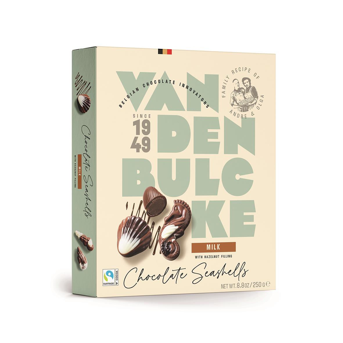 Choklad Van Den Bulcke Sjöfrukter 250g, chokladpralin med sjöfrukter, vit och mjölkchoklad