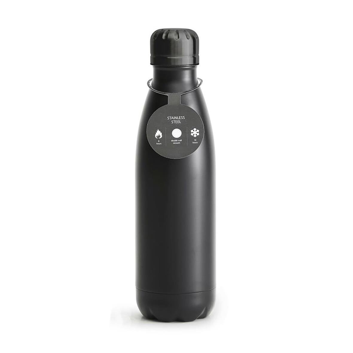 Svart stålflaska Sagaform Olle 50cl med lock och ikon för värme, kyla och droppfri användning
