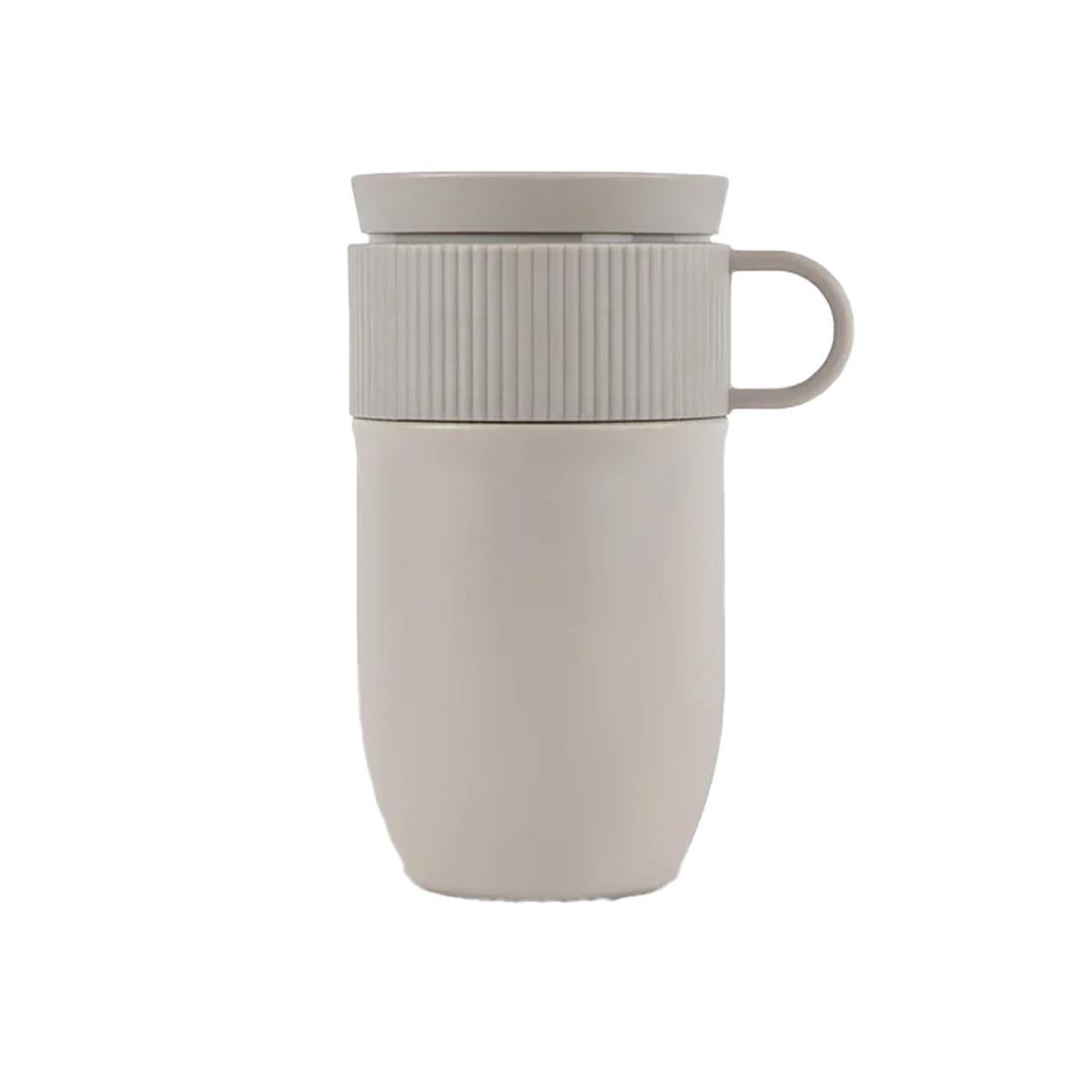 Termosmugg Sagaform Ted beige med lock och handtag