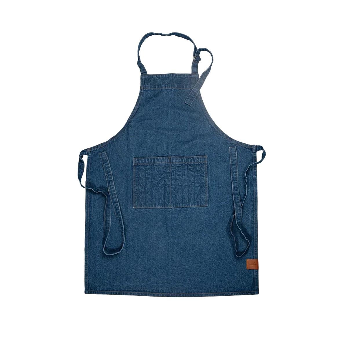 Grillvante i denim från Sagaform Aron med nackband och ficka fram