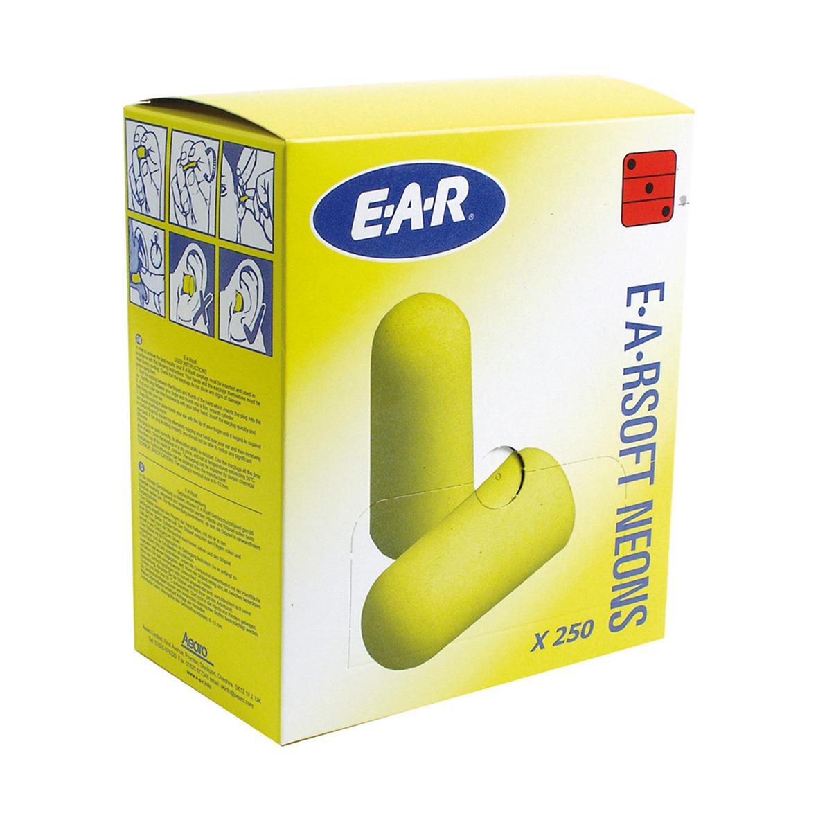 Gul hörselpropp 3M EAR Soft 250/FP i förpackning med instruktioner
