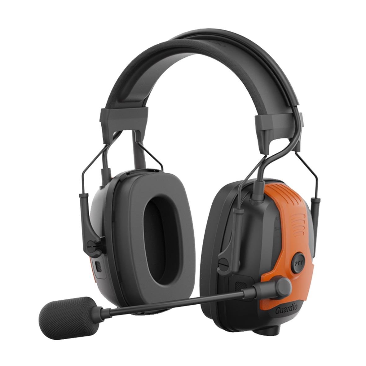 Hörselkåpa Guardio Freebird MESH med mikrofon och justerbar huvudband, svart och orange färg