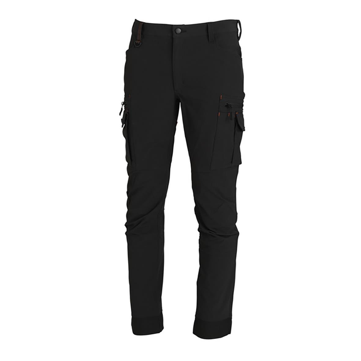 Svarta arbetsbyxor med flera fickor och dragkedjor, passform C46, för servicearbete