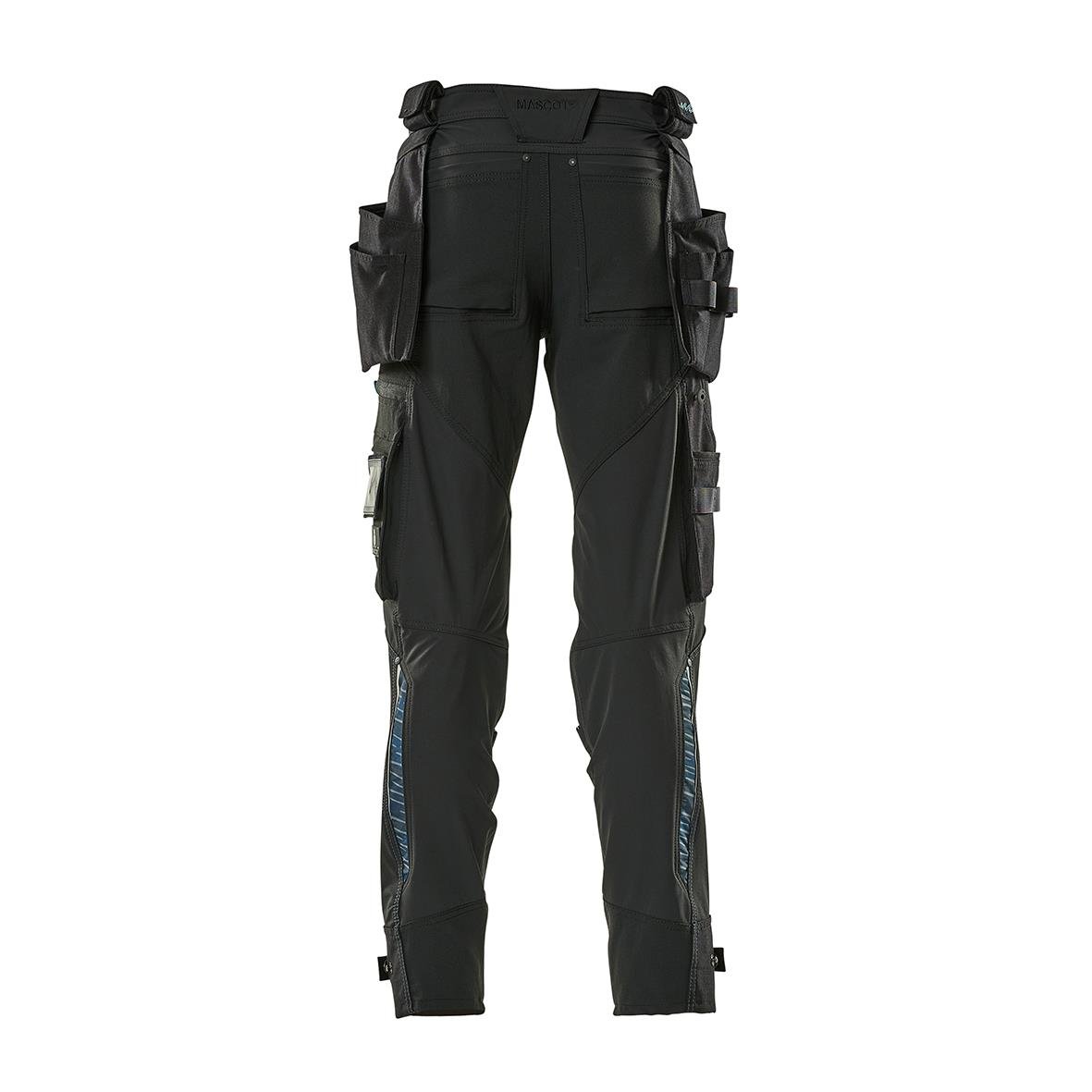 Svarta hantverksbyxor med stretch och många fickor