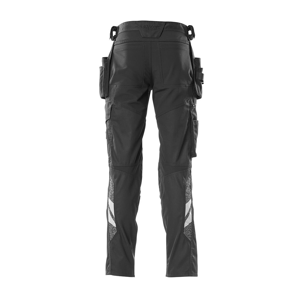 Svarta hantverksbyxor med flera fickor och reflexdetaljer