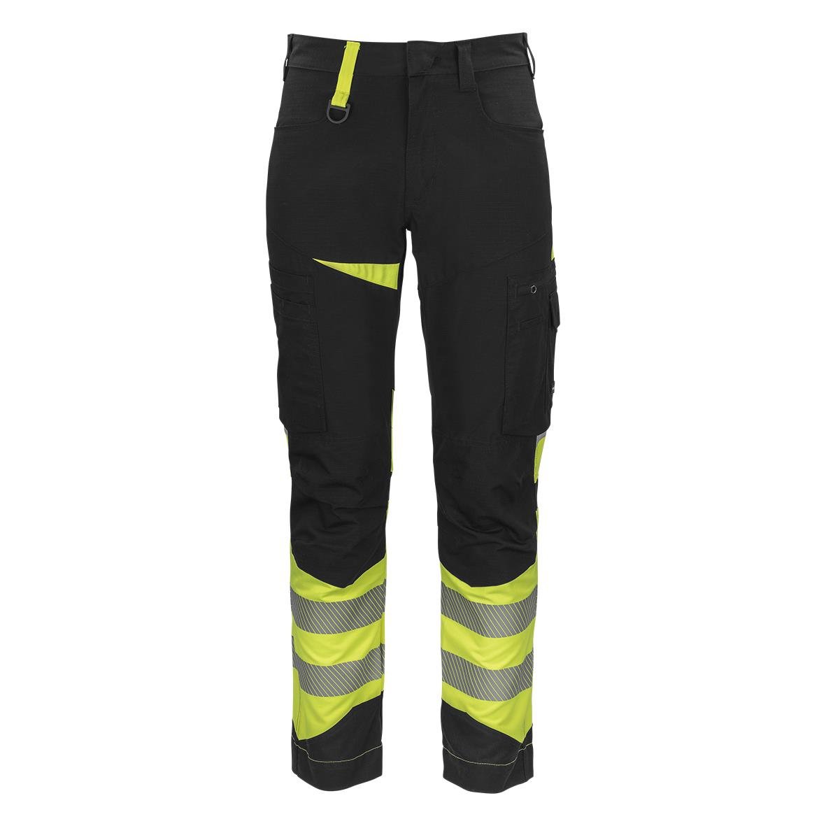 Varselbyxa Texstar FP47 i svart med gula reflexer och fickor, C44