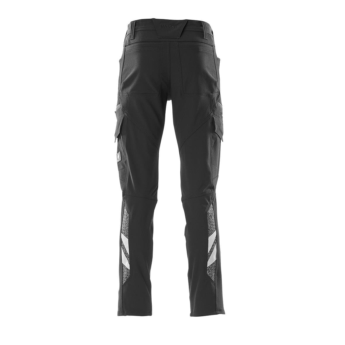 Svarta stretch arbetsbyxor med fickor och reflexdetaljer