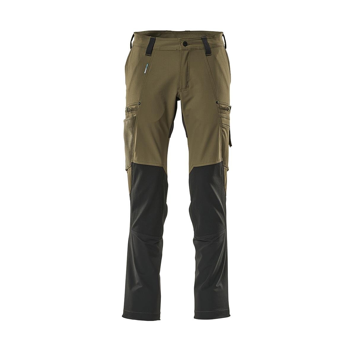 Unisex mossgrön och svart byxa med flera fickor och justerbar midja