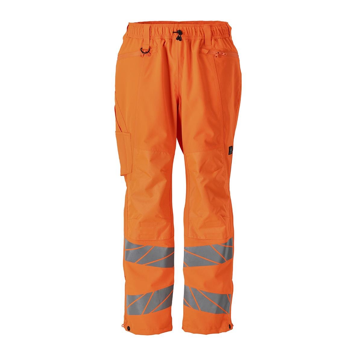 Överdragsbyxa i varselorange med reflekterande band och justerbar midja