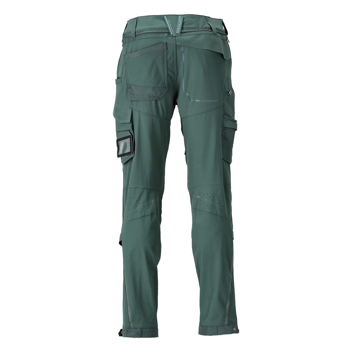 Miljövänliga gröna arbetsbyxor med flera fickor och justerbara detaljer