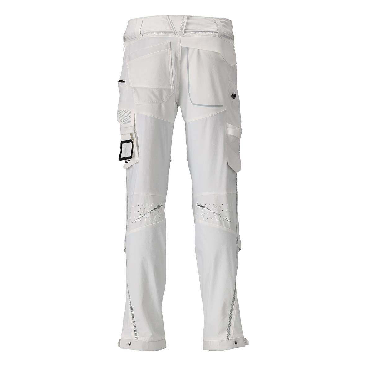 Vita arbetsbyxor med flera fickor och justerbara detaljer