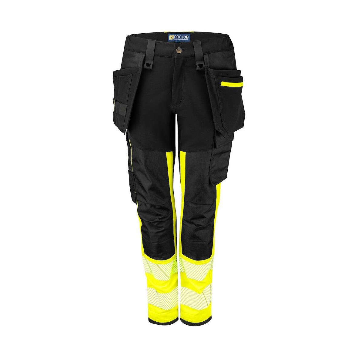 Hantverksbyxa Projob 6543 Dam Stretch Varselgul/Svart C34 med fickor och reflexdetaljer