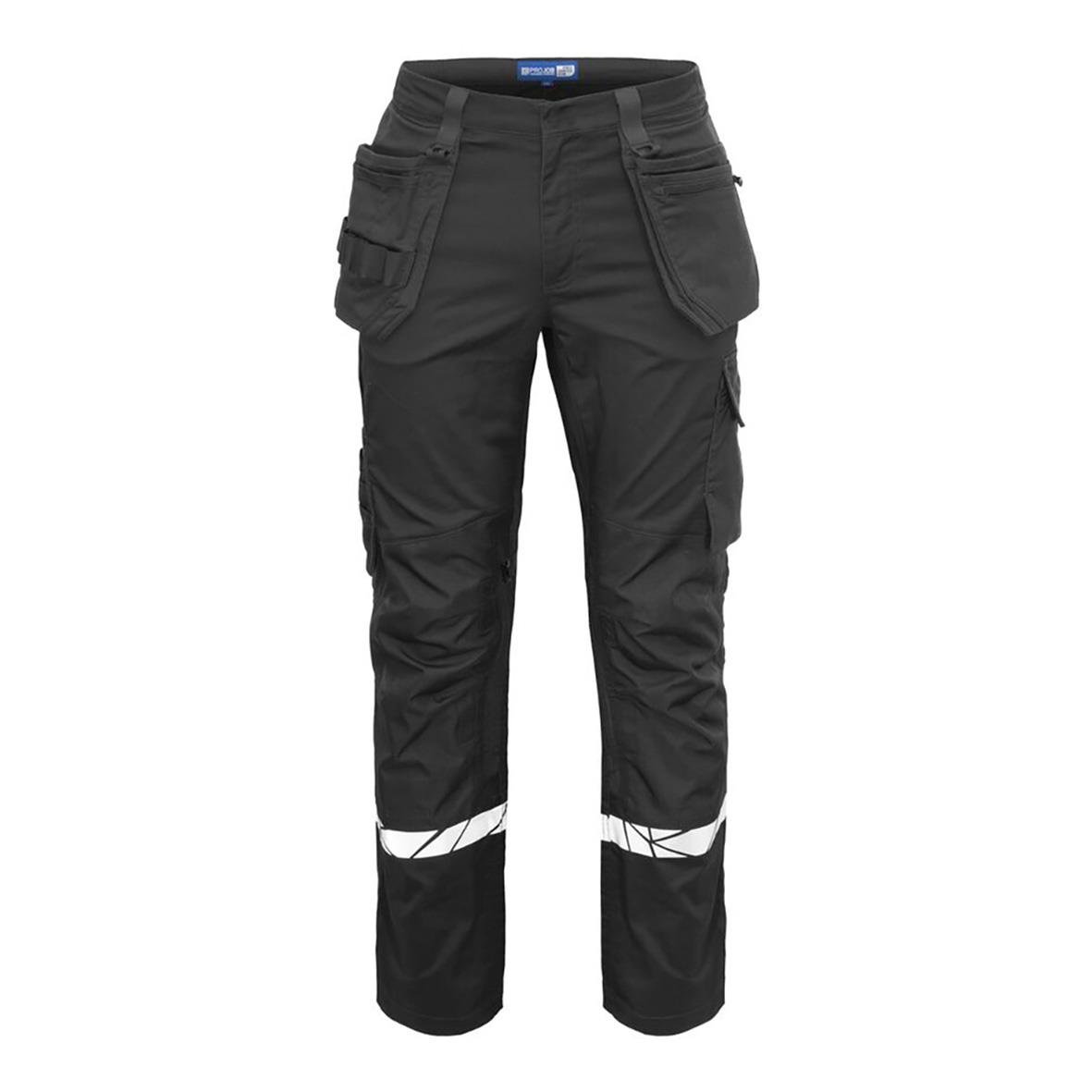 Svarta hantverksbyxor Projob 7509 med flera fickor och reflexdetaljer, storlek C44