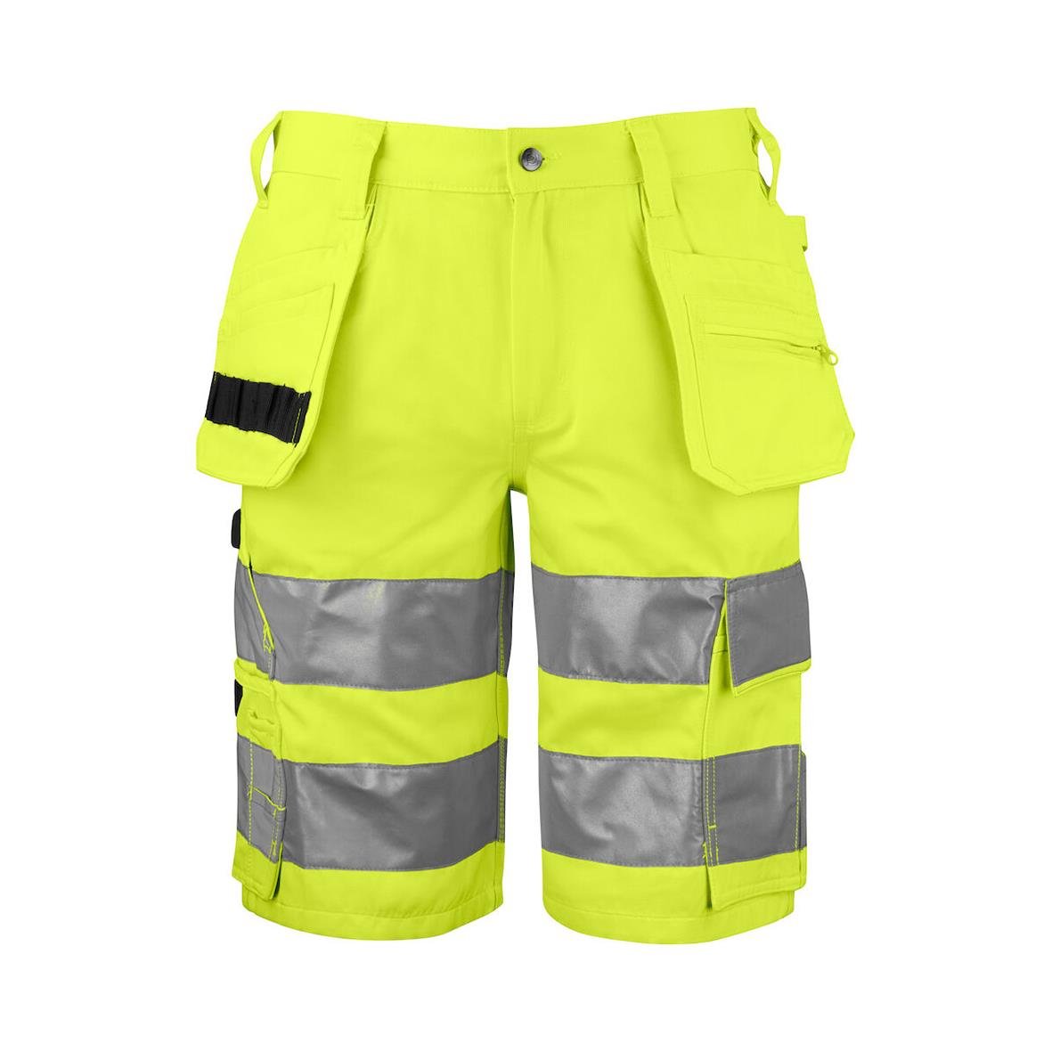 Hantverksshorts Projob 6535 i varselgul och svart med reflexband och många fickor