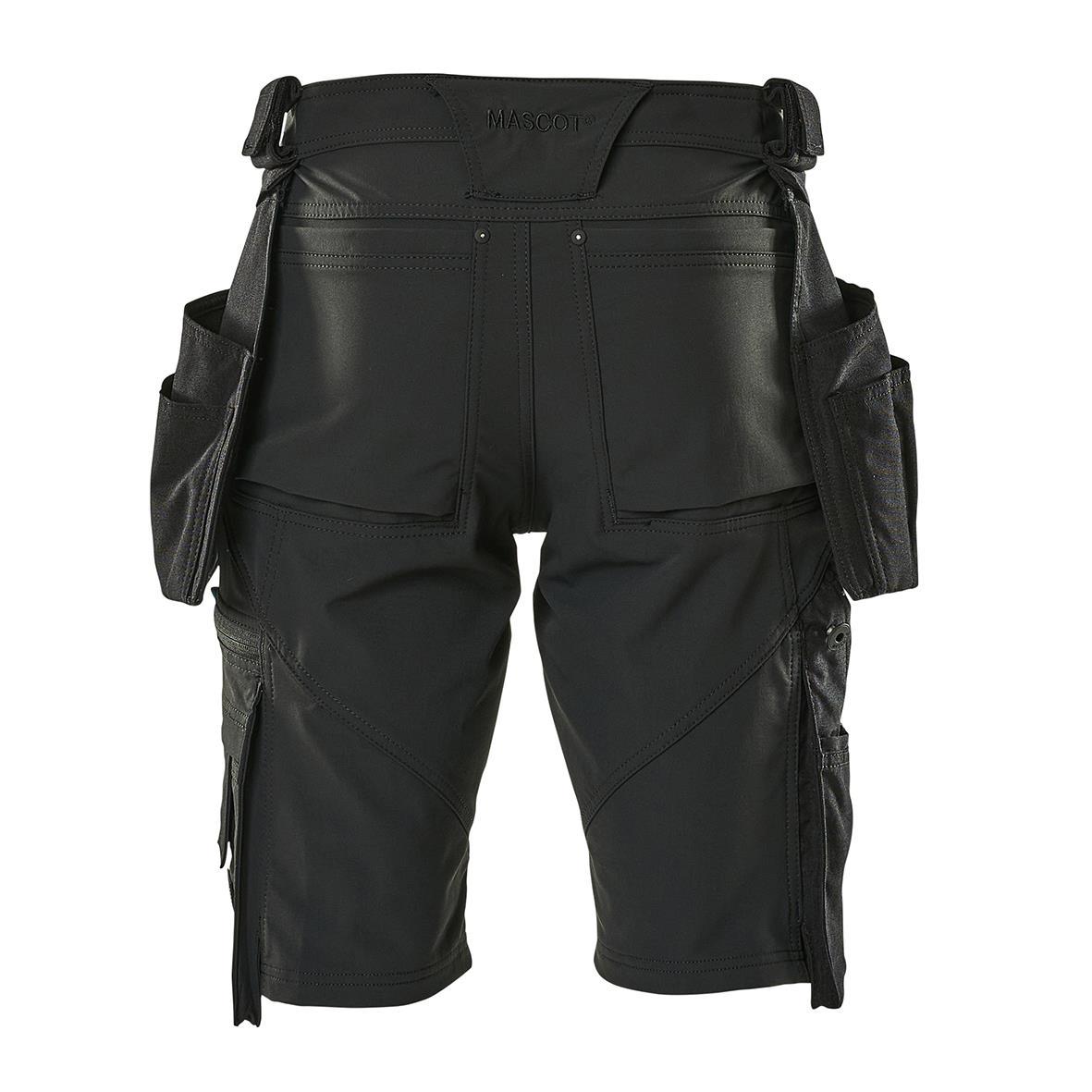 Svarta hantverksshorts med flera fickor och justerbar midja