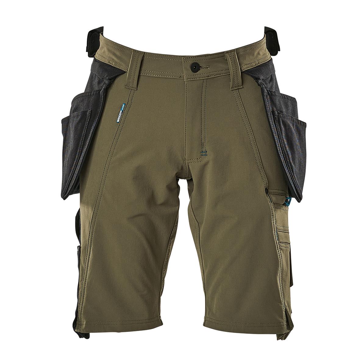 Hantverksshorts i mossgrön färg med flera fickor och verktygsfästen