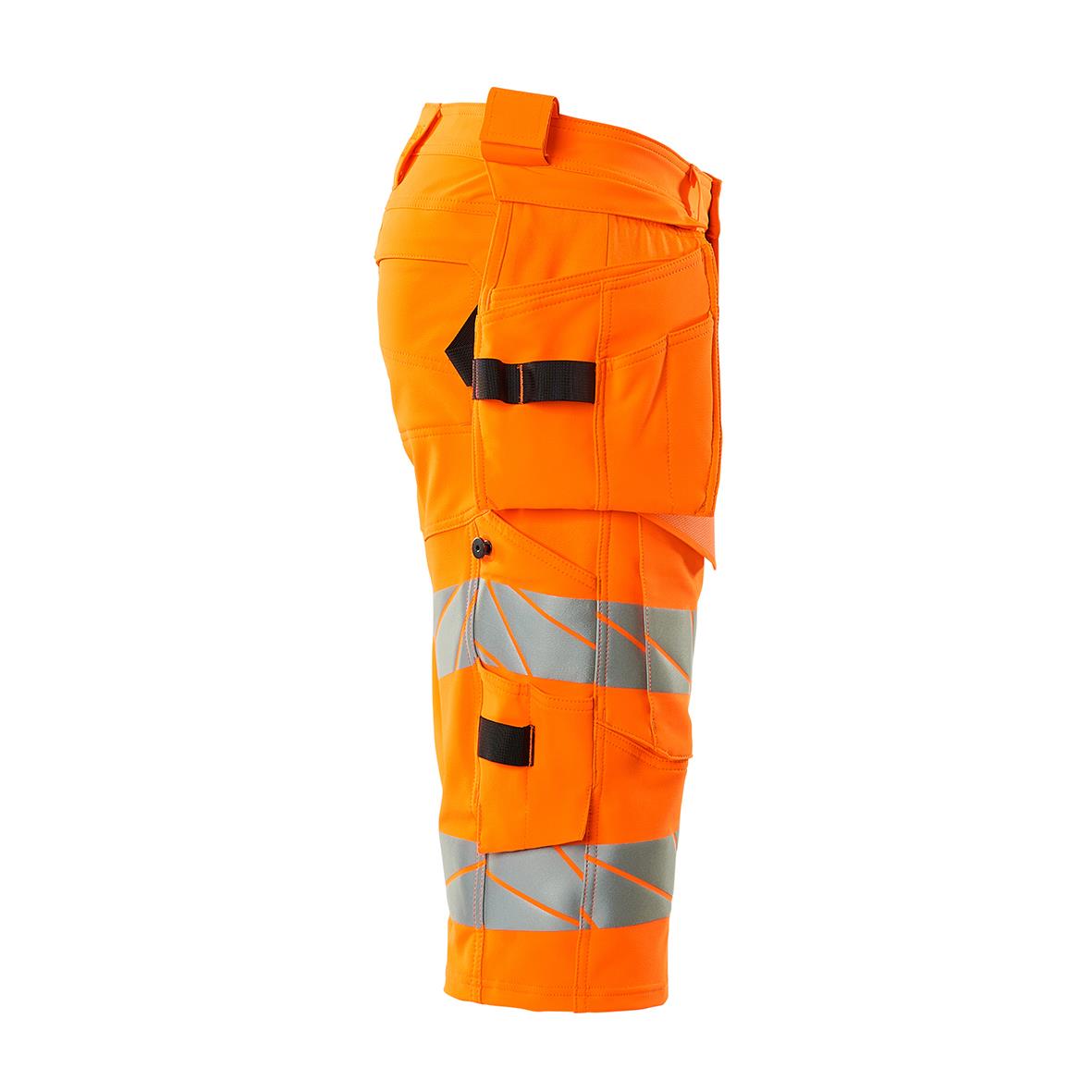 Långa varselshorts i orange med reflekterande band och fickor