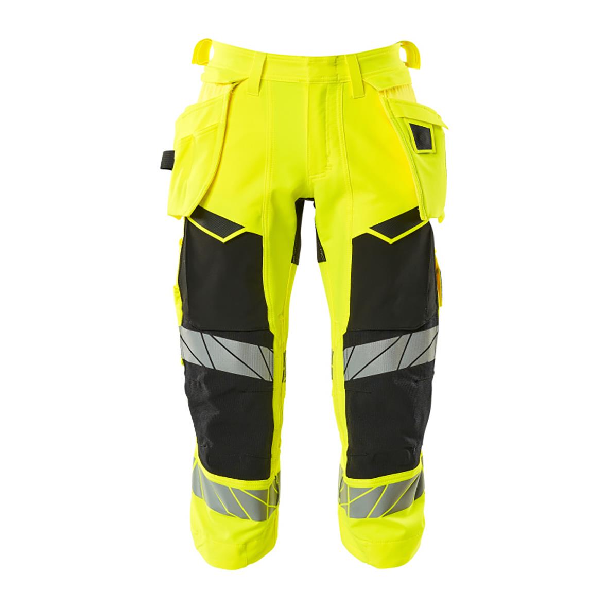 Piratbyxa i varselgul och svart med reflexdetaljer, flera fickor och justerbara detaljer