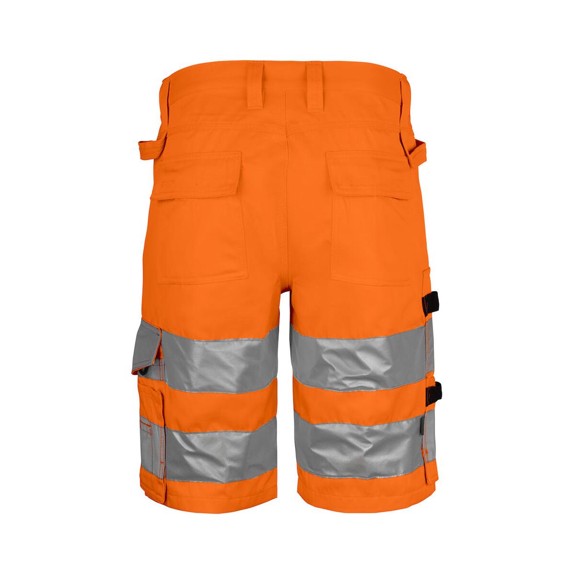Orange arbetsshorts med reflekterande band och fickor för säkerhet och funktion