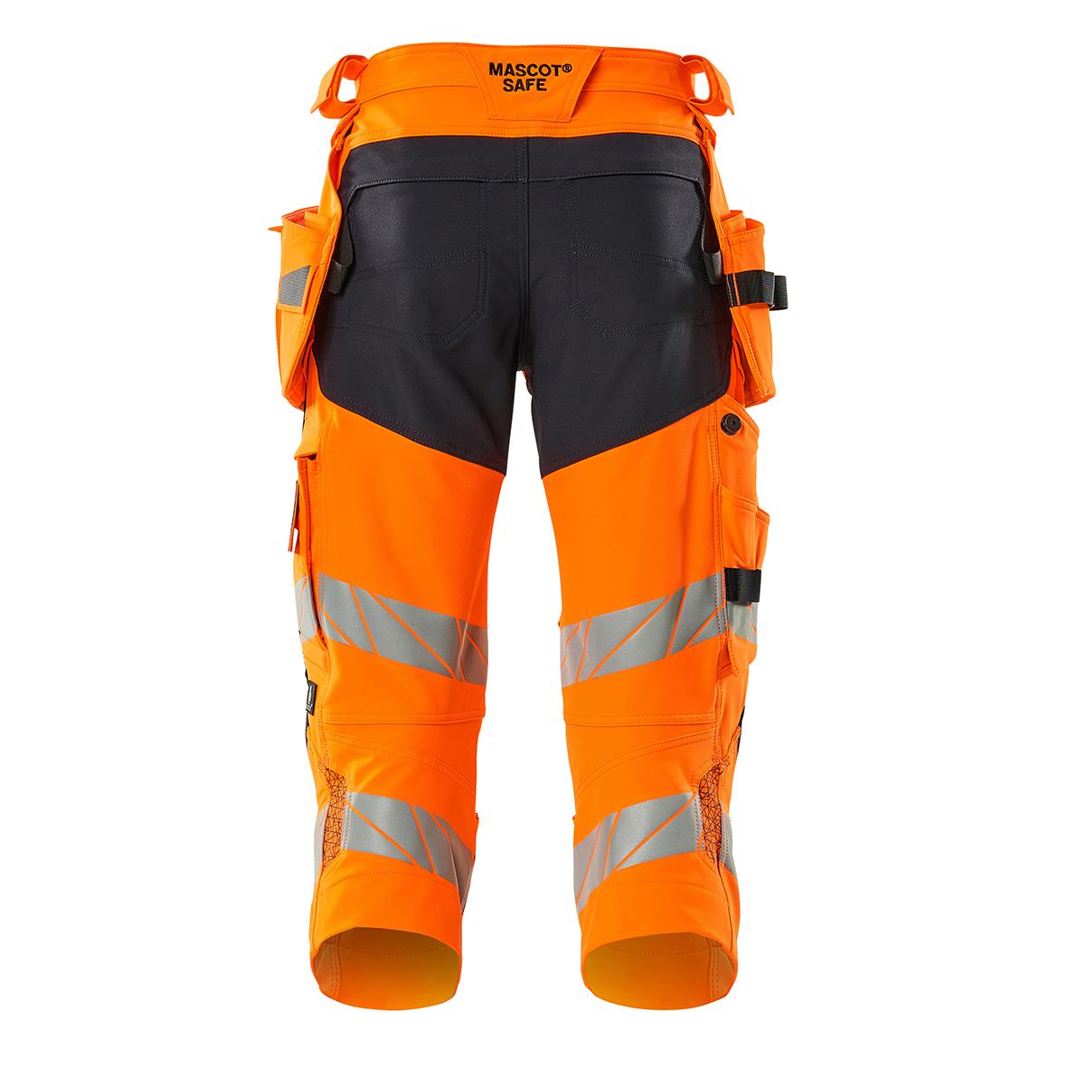 Piratbyxa Mascot i varselorange och marin C48 med reflexdetaljer och fickor