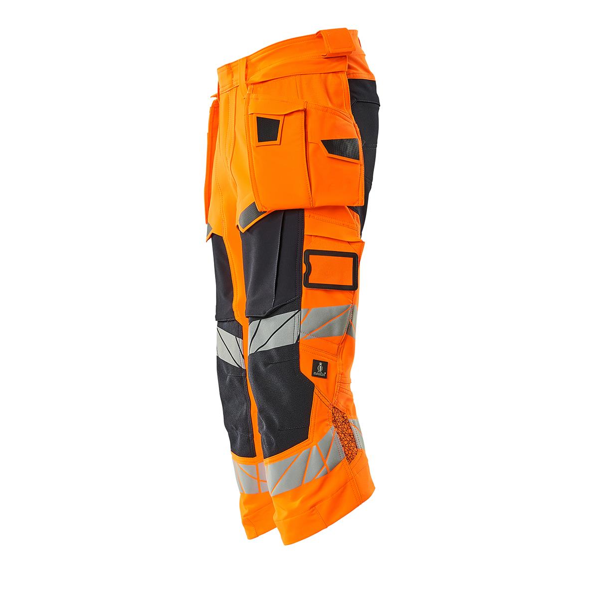 Orange och svart arbetsbyxa med reflexdetaljer och flera fickor